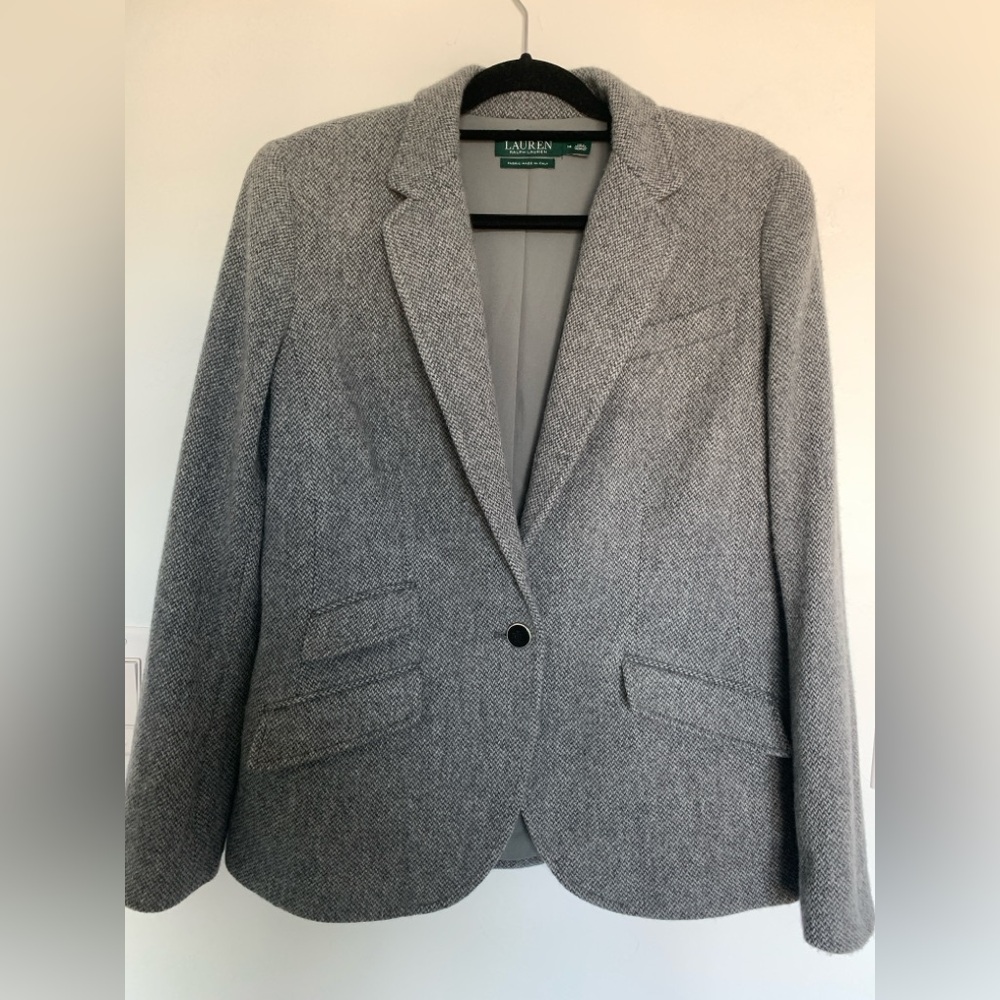 Ralph Lauren Gray Herringbone Wool Blazer